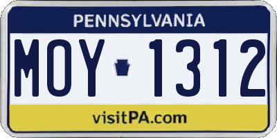 PA license plate MOY1312