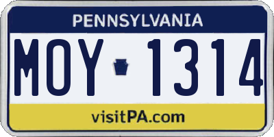PA license plate MOY1314