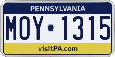 PA license plate MOY1315