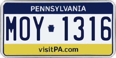 PA license plate MOY1316