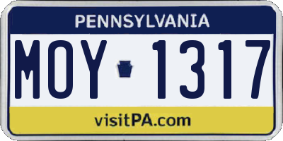 PA license plate MOY1317