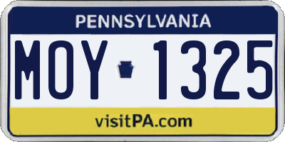 PA license plate MOY1325