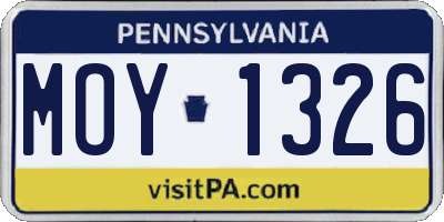 PA license plate MOY1326