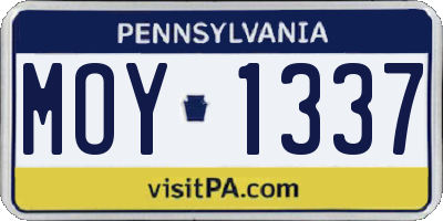 PA license plate MOY1337