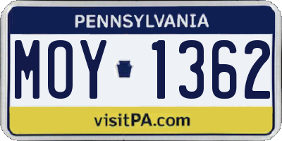 PA license plate MOY1362