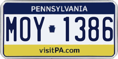 PA license plate MOY1386