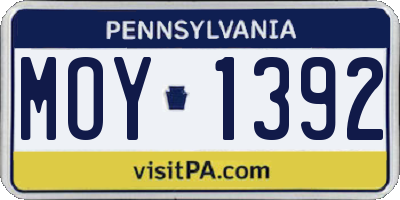 PA license plate MOY1392