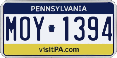 PA license plate MOY1394