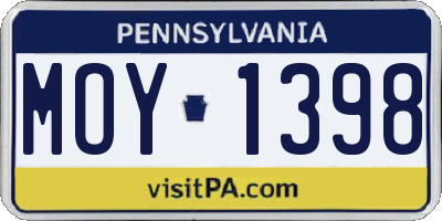 PA license plate MOY1398