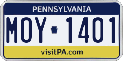PA license plate MOY1401