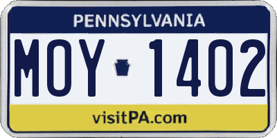 PA license plate MOY1402