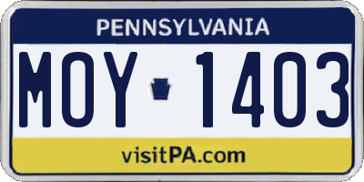 PA license plate MOY1403