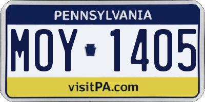 PA license plate MOY1405