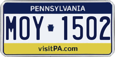 PA license plate MOY1502