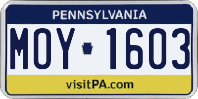 PA license plate MOY1603