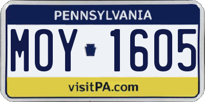 PA license plate MOY1605