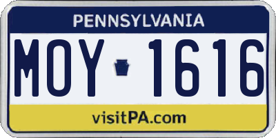PA license plate MOY1616