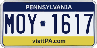 PA license plate MOY1617