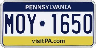 PA license plate MOY1650