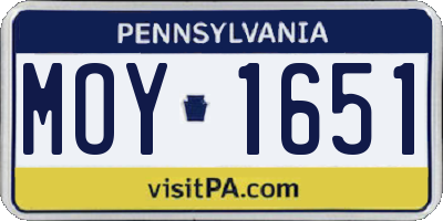 PA license plate MOY1651