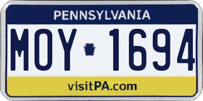 PA license plate MOY1694