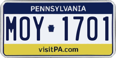 PA license plate MOY1701