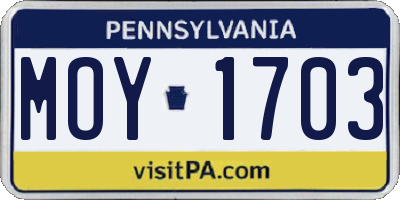 PA license plate MOY1703