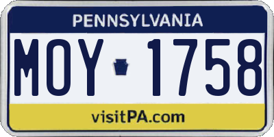 PA license plate MOY1758