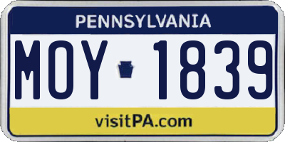 PA license plate MOY1839