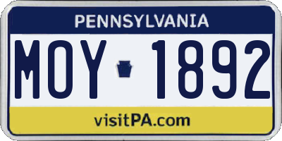 PA license plate MOY1892