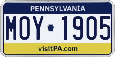 PA license plate MOY1905