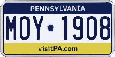PA license plate MOY1908