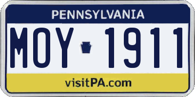PA license plate MOY1911