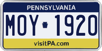 PA license plate MOY1920