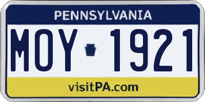 PA license plate MOY1921