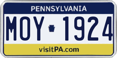 PA license plate MOY1924