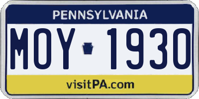 PA license plate MOY1930