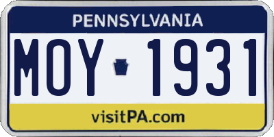 PA license plate MOY1931