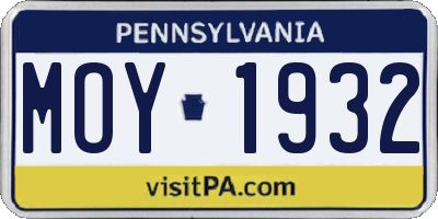 PA license plate MOY1932