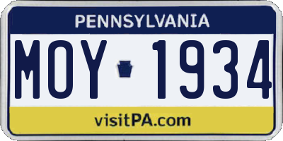 PA license plate MOY1934