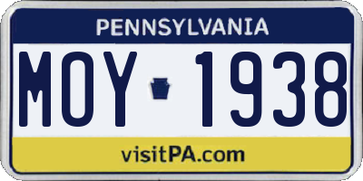 PA license plate MOY1938