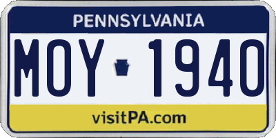 PA license plate MOY1940