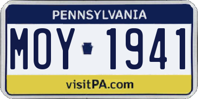 PA license plate MOY1941