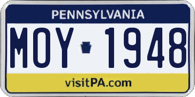 PA license plate MOY1948