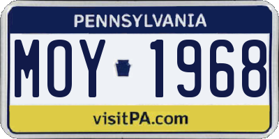 PA license plate MOY1968