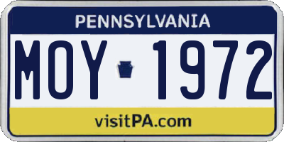 PA license plate MOY1972