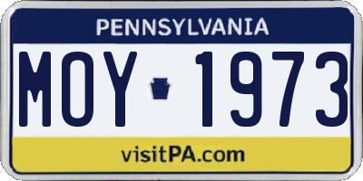 PA license plate MOY1973