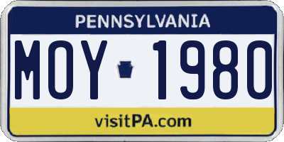 PA license plate MOY1980