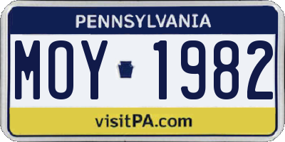 PA license plate MOY1982