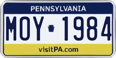 PA license plate MOY1984